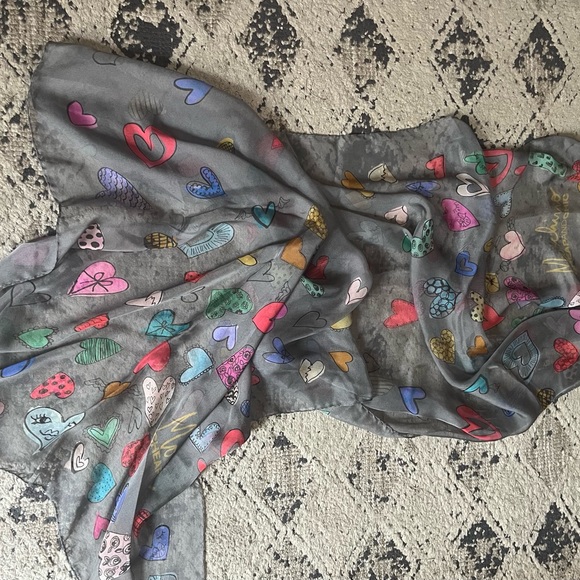 Moschino Accessories - Moschino Gray Scarf with Colorful Heart Design